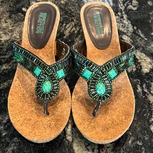 Kenneth Cole Reaction Green and Brown Beaded Sandals